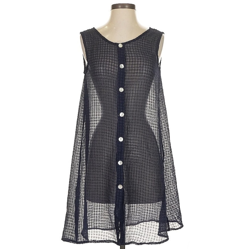 Navy Sheer Button-Down Swim Cover-Up